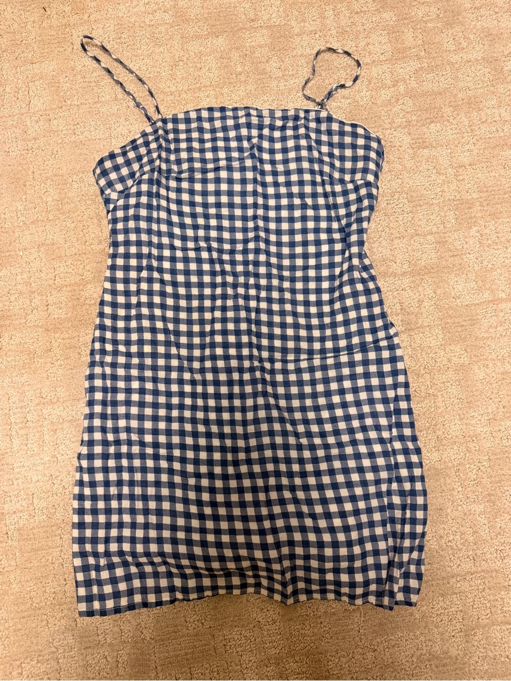 Women's Blue and White Gingham Spaghetti Strap Dress